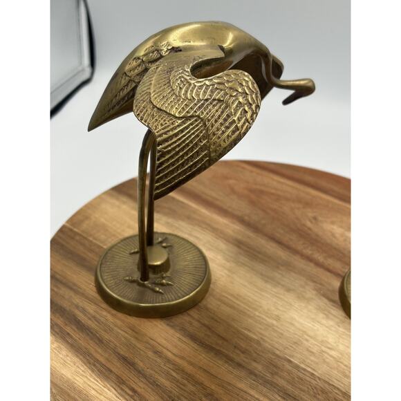 Solid Brass Crane Heron Egret Bird Figurines Pair Sculptures Textured Set of 2 - Picture 5 of 11